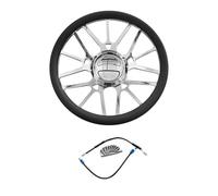 SAGE PERFORMANCE 14" ‘Symmetric Multi Spoke’ Style Billet Aluminum Steering Wheel - Black Leather Half Wrap, 9-Bolt Dish Design & Mirror-Polished Chrome Horn Button - Fits Most 1967-94 GM Cars