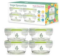 Sage Spoonfuls Glass Baby Food Containers with Lids - 4 Pack, 7 oz Baby Food Jars, Durable, Leakproof & Airtight, Freezer Storage, Reusable Glass Baby Food Containers, Microwave & Dishwasher Safe