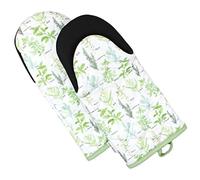 Sage+Stitch Heat Resistant Designer Kitchen Oven Mitts with Neoprene Non-Slip Grips and Hanging Loops | Set of 2 100% Cotton Long Sleeve Kitchen Oven Mitts | 5.5" x 12" | Green Herbs