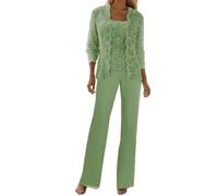 Sage Wedding Trouser Suits for Women UK 3 Pieces Chiffon Mother of The Groom Trouser Suits with Jacket Size 20