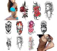 SAGEBIO 10 Sheets Full Arm Temporary Tattoos for Men Women, Large Waterproof Tattoo Sleeve, Skull Animal Tribal Letter Designs, Realistic Long Lasting Fake Tattoos 5-7 Days with Removal Wipes