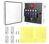 SageFurned 12V Waterproof Boat RV Toggle Switch Panel Box 5 Gang with LED Lighted Rocker Switches, Circuit Breaker, Voltage Meter and USB Charging Port, White