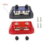 SageFurned 2PCS Dual Stud Bus Bar 10MM 250A Power Distribution Block for 12-48V Car Boat RV Yacht Solar - Black + Red, Nylon and Copper Alloy