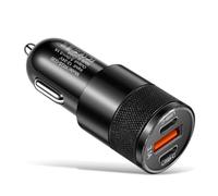 SageFurned 3.1A Fast Charging Car Charger with Dual USB & 2 PD Ports, 15W USB C Power Outlet for Smartphones Tablets Dashcams, Compact Aluminum Alloy Design 6.3x2.5x2.5cm