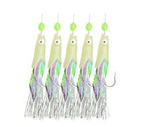 SageFurned 5 Pcs Fishing Lure Set with Luminous Hooks for Deep Sea Angling, Carbon Steel Rig with Green Head and White Foil Flash, Compatible with Bass and Cod Fishing