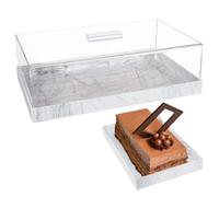 SageFurned Acrylic Cake Stand Rectangular with Lid for Parties and Celebrations Black Marble 14 x 5 x 3.5 Inches