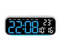 SageFurned Digital Alarm Clocks 9.4in Small Digital Clock for Bedroom,Auto Dimming, Date, Seconds, Day of Week, Indoor Temperature,Desk Clock for Classroom,LED Clocks for Living Room(E)
