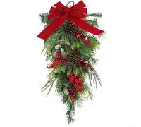 SageFurned Festive Droplet Shaped Christmas Wreath 45cm/75cm Plastic Red Berry Ornament for Front Door Fireplace Staircase or Wall Holiday Seasonal Home Decoration(75cm)