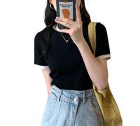 SageFurned Ladies Color Blocking T-Shirt for Slim Fit for Crew Neck Short Sleeve Casual for top Soft Stretch Summer Blouse M-2XL