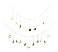 SageFurned Metal Gold Moon Phase Wall Hanging Garland Bohemian Home Decor for Bedroom Living Room Window Fireplace Mirror Shelf Wedding Christmas Party Featuring 11 Moons(large)