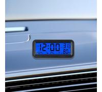 SageFurned Mini Digital Clock for Car Dashboard with Date Temperature and Humidity Display, Solar Powered LCD with Automatic Backlight, Blue Green