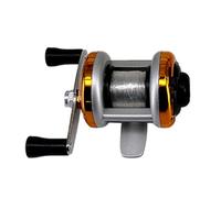 SageFurned Mini Ice Fishing Reel - Dual Handle Compact Spool with 3.2:1 Gear Ratio, Pre-Spooled 50m Line, All-Metal Body, Smooth Ball Bearings, for Angling, Gold