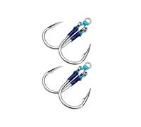 SageFurned Power Assist High Carbon Steel Double Jigging Fishing Hooks, Heavy Duty Saltwater Hook with Cutting Point Tip, 2 Pair for Giant Fish, Blue + Silver