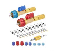 SageFurned R134a AC Valve Core Removal Tool Stainless Steel Rod Dual High Low Pressure Quick Couplers, Brass Body Install Remover Kit with Valve Cores