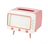 SageFurned Retro TV-Shaped Tissue Box with Built-In Smartphone Holder, Multifunctional Storage Organizer for Living Room, Bedroom or Office, ABS Material, 19 x 17 x 15 cm(Pink)