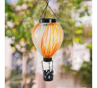 SageFurned Solar-Powered Hot Air Balloon Hanging Lantern with Vibrant Glass Body, Weather-Resistant Outdoor Garden Decoration for Patio, Yard and Festive Lighting