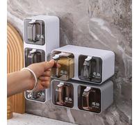 SageFurned Spice Jars Set of 4 with Spoons, Plastic Salt Containers, Wide Mouth for Kitchen, Dustproof, Moisture-Proof, Transparent Window, White Grey Organiser for Spices, Sugar, Coffee