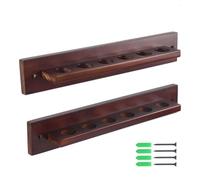 SageFurned Wall Mounted Billiard Pool Cue Rack 6-Hole Wooden Storage Holder for Cues, Brown, 37 x 6.4 cm (14.6 x 2.5 in)