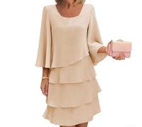 SageFurned Women 3/4 Bell Sleeve Dress Tiered Layer Flowy Cake Skirt Elegant Party Wedding Guest Outfit for midi Length