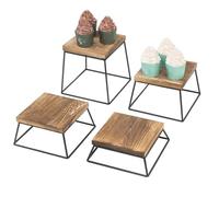 SAGELSHN Afternoon Tea Stands 4-Piece Wood Square Buffet Dessert Stands For Pizza Cupcakes for Birthday Wedding Party