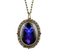 SAGELSHN Pocket Watch Weddings Pocket Watch Twelve Constellations Theme Quartz Watches Pendant Lady Necklace Classic Anniversary(A)