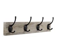 Sageme Wall Mounted Coat Rack, Wooden Entryway Vintage Rustic Coat Rack Hat Hanger Rack Zinc die-cast 4-Hook Rail for The Entryway, Bathroom, Bedroom, Kitchen, Mudroom Pinewood Alloy 4-Hook
