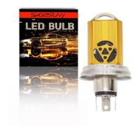 SageSunny p45t R2 LED Motorcycle Bulb, AC/DC 8-80V 6000K White H5 Headlight with Projector Lens for Motorcycle, Car, ATV or Scooter Lighting - 35W 13000lm - 18 Month Warranty
