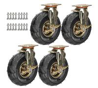 SAGIDAR Pneumatic Swivel Caster, 4pcs Rubber Caster Wheel Ø 20cm/25cm, Heavy Duty Industrial Wheel, Top Plate Fixed, Double Ball Bearing, Commercial/Industrial Application