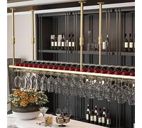 SAGIDAR Wine Glass Storage Hanger, Wine Cup Display Stand 60cm-200cm, Hanging Wine Rack Adjustable, Black/gold, Sturdy And Solid, Easy To Install, For Long Stem Glass Storage