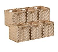 Sagittar Foldable Woven Basket Made of Imitation Rattan, 25x25x25cm Storage Basket for Pantry, Cupboard, Toy Cupboard, Shelf Basket Cube, Waterproof, Non-Mouldy, 6pcs, Beige