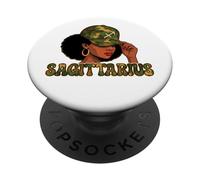Sagittarius Queen Sagittarius Zodiac Sign Camo Afro Girl PopSockets Adhesive PopGrip