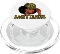 Sagittarius Queen Sagittarius Zodiac Sign Camo Afro Girl PopSockets PopGrip for MagSafe