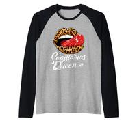 Sagittarius Queen Zodiac Sign with Leopard Juicy Lips Raglan Baseball Tee