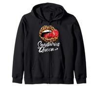 Sagittarius Queen Zodiac Sign With Leopard Juicy Lips Zip Hoodie