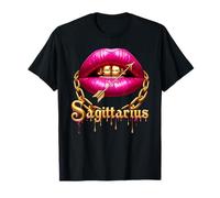 Sagittarius Queens Zodiac Birthday Pink Lips Arrow Womens T-Shirt