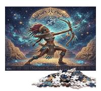 Sagittarius Zodiac 300 Piece Wooden Jigsaw Puzzle,Wood,Impossible Challenge,Educational Toy Aztec Art,Home Wall Decor,Gift Idea,Adults & Kids 14+,Stress Relief (40x28cm)
