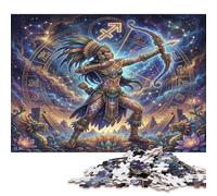 Sagittarius Zodiac 500 Piece Wooden Jigsaw Puzzle,Wood,Impossible Challenge,Great Gifts Aztec Art,Home Wall Decor,Educational Toy,Adults & Kids 14+,Stress Relief (52x38cm)