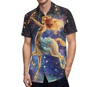 Sagittarius Zodiac Men's Button Down Shirt Casual Short Sleeve Shirts Beach Summer Shirt with Pocket