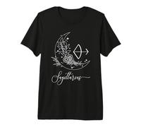 Sagittarius Zodiac Sign Minimalist Moon Boho Floral Line Art Premium T-Shirt
