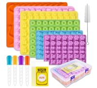 SAGOOITS Gummy Bear Molds Silicone 37PCS Set,Nonstick Candy Mold Including Worm,Bear, Mini Dinosaur, Animals, Fruits and Mini Donut Molds,With 4 Droppers, Brush, Storage Box, 25 Wrappers
