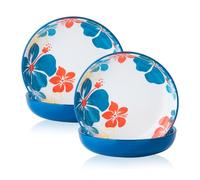 Sagoskat Pasta Bowls Ceramic Salad Bowl, 9 inch Pasta Bowls Set of 4,Blue and Orange Flower Pattern Pasta Bowl, Nonctick Salad Bowls Set, for Baking