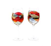 Sagrada Barcelona Large Wine Glasses 29 Oz Artistic Hand Painted Handcrafted Stained Crystal Glassware, Unique Gaudi Gifts Birthdays Weddings (Set 2, Red)
