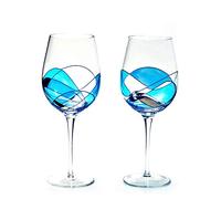 Sagrada Barcelona Large Wine Glasses 29 Oz Handmade Mouth Blown Unique Gift Mother's Day Birthdays Anniversaries Weddings Stained Glass Art (Set 2, Blue)