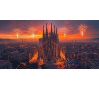 Sagrada Familia Cathedral Diamond Art Kits Adults SunSet Diamond Painting Cross Stitch Kits for Adults 56 x 28In, Crystal Art Canvas for Painting, Rhinestones Embroidery Wall Pictures Crafts ZSHD-0788