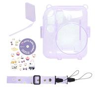 Sagreeny Protective Camera Case Compatible with Fujifilm Instax Mini 12, Custom Fit Instant Accessories with Photo Frames and Stickers, Clear Glitter PC Bag with Adjustable Shoulder Strap (Purple)
