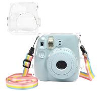 Sagreeny Protective Camera Case Compatible with Fujifilm Mini 9 8 8+ Camera, Custom Fit Clear PC Protective Cover with Rainbow Shoulder Strap, Compact Carrying Storage