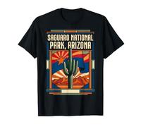 Saguaro National Park Arizona Flag Cactus Desert Retro Art T-Shirt