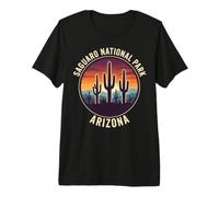 Saguaro National Park Arizona Retro Sunset Cactus Badge Premium T-Shirt