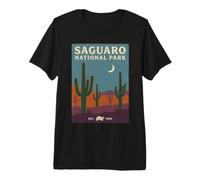 Saguaro National Park Retro Desert Scene with Cacti and Moon Premium T-Shirt