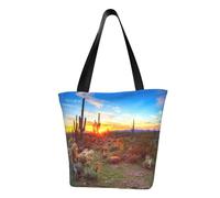 Saguaros At Sunset Fashion Canvas Tote Bag With All Over Print Design,Large Reusable Shopper Tote With Double Handles,Beach Tote, Weekend Bag